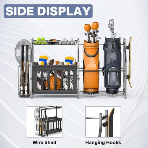Garage Sports Equipment Organizer Stand for 2 Golf Bags and Balls
