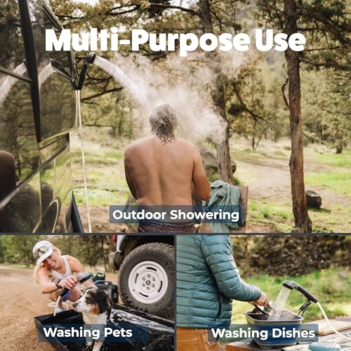 Portable Camping Shower with Hot Water, Rechargeable Battery & Adjustable Head