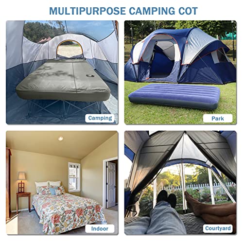 KAMPKEEPER Queen Size Camping Cot with Air Mattress - Grey, No Pump