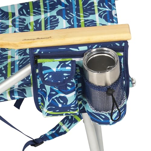 Tommy Bahama 2-Pack Blue Tropical Leaves Beach Chairs - 4-Position Reclining, Lightweight Folding with Backpack Straps