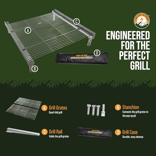 QuadFold Portable Grilling Grate for Fire Pits & Camping, Fits Up to 24 Burgers