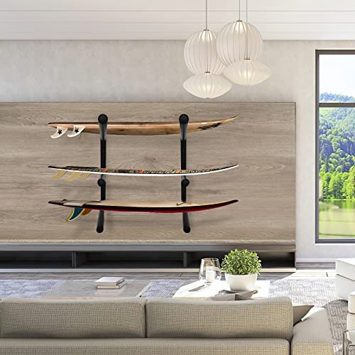 Heavy Duty Wall-Mount Surfboard Rack 3-Layer Paddle & Longboard Storage