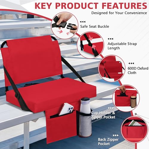 Besunbar Red Stadium Bleacher Seats 2 Pack with Back Support & Cup Holder
