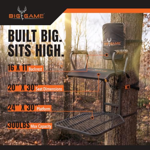 GSM Outdoors Big Game Hang-On Treestand - Lightweight Steel Hunting Platform with Flip-Back Seat
