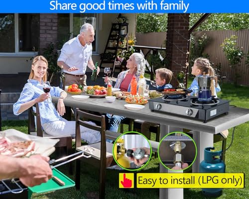 Horynar Glass 2 Burner Propane Stove 26000 BTU Auto Ignition Outdoor Cooking