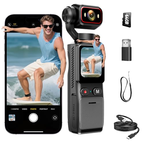4K Pocket Vlogging Camera Wi-Fi Portable Handheld POV Cam with 64GB