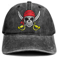 Embroidered Baseball Cap for Men Women - Pirate Skull Washed Black Variation