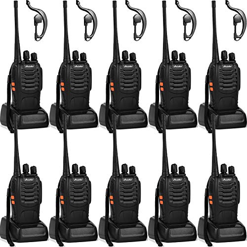 Walkie Talkies 10 Pack Long Range Two-Way Radio UHF with Earpiece and Rechargeable Batteries - Black Variation