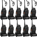 Walkie Talkies 10 Pack Long Range Two-Way Radio UHF with Earpiece and Rechargeable Batteries - Black Variation