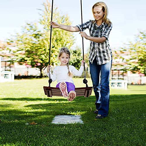 Brown Wood Swing Seat for Adults & Kids - 16.9 x 7.9 in Carbonized Waterproof Outdoor Swing