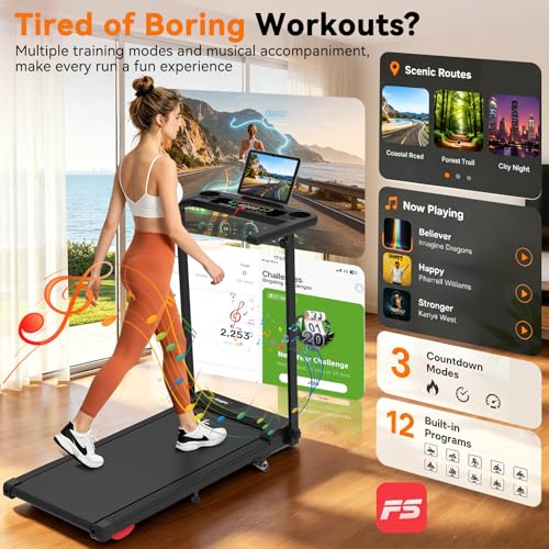 Ecogou Folding Treadmill with Incline & Bluetooth Speakers, 2.5HP Home Fitness