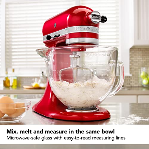 KitchenAid 5 Quart Glass Mixing Bowl with Measurement Markings & Lid - Tilt-Head Compatible