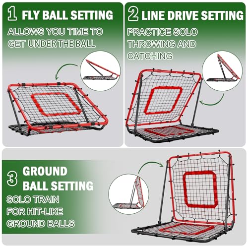 BaseGoal Dual-Sided Baseball Softball Rebounder Net 33.5x33.5in Black-Red
