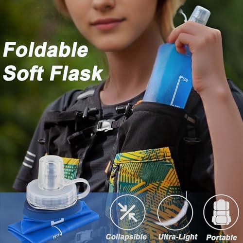 2 Pack Collapsible 500ml Water Bottles BPA-Free Soft Flask for Running Hiking Cycling
