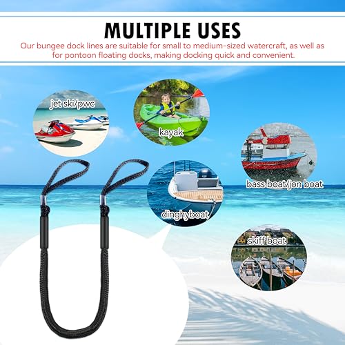 4 Feet Bungee Dock Lines with Loops for Boats & PWC – Black, Set of 2