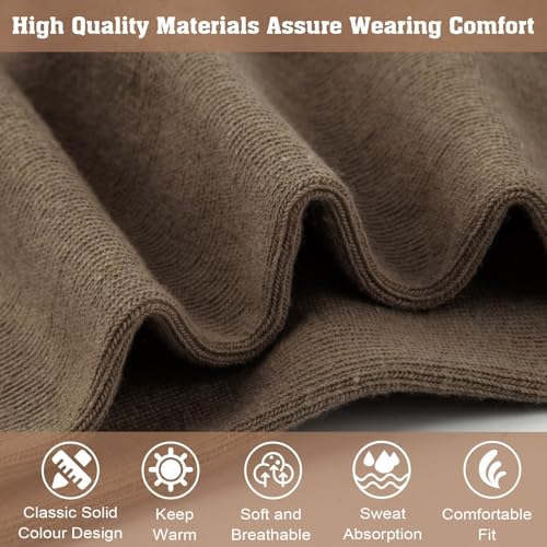Justay Crew Socks for Women - Cute Knit Cotton Dress Socks, One Size, Dark Brown & Light Khaki