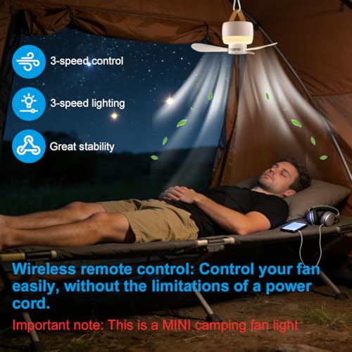 Rechargeable Portable Camping Fan with Light & Remote - Indoor & Outdoor Use