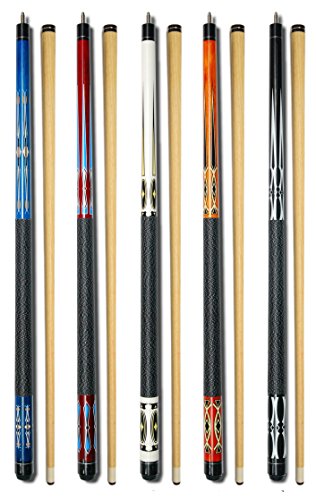 GJ-1 to GJ-5 Set of 5 58-inch Pool Cues Billiard Stick with Leather Tips
