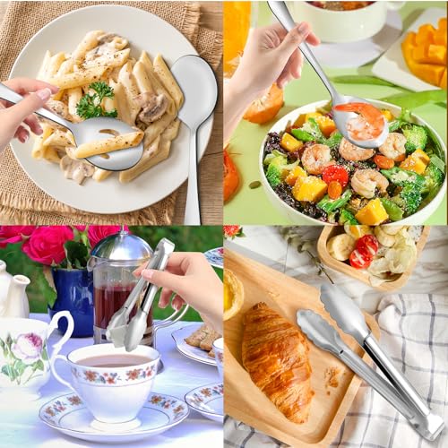 Silver 12-Piece Stainless Steel Serving Utensil Set with Tongs & Spoons