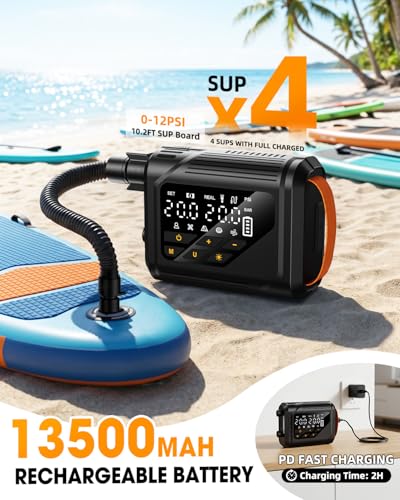 Zeentenar Electric Paddle Board Pump - Rechargeable SUP & Kayak Inflator with Auto-Off & 7 Nozzles
