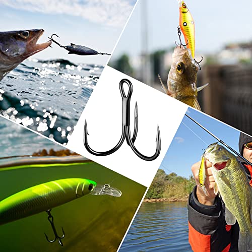 Black 100PCS Shaddock Fishing Short Shank Treble Hooks for Saltwater & Freshwater