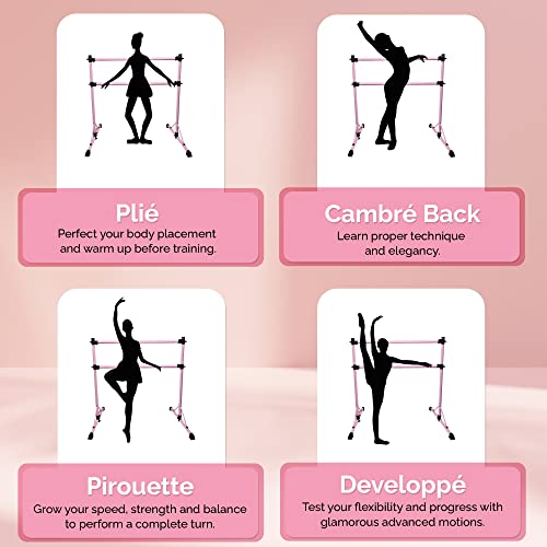 Pink Steel 4 Ft Ballet Barre for Home & Gym - Adjustable & Portable with Carry Bag