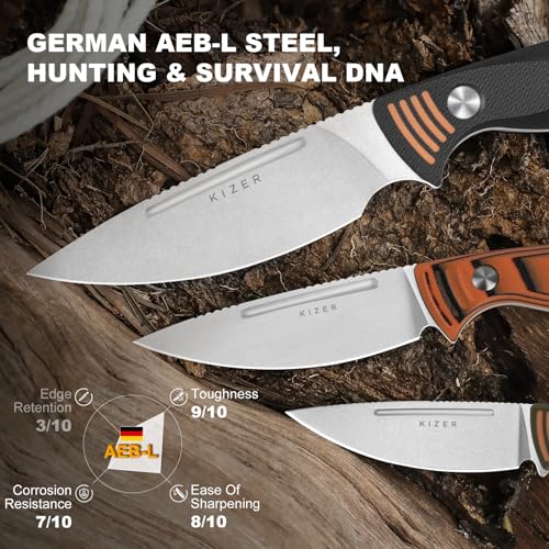 Kizer Evenki1 Fixed Blade Knife with Sharpener - Orange & Green / 3"