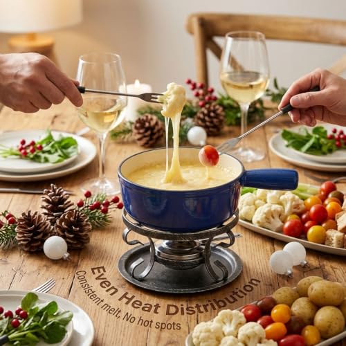 Artestia Blue Cast Iron Cheese Fondue Pot Set - 2.1 Qt 10-Piece