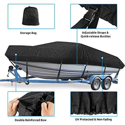 Heavy Duty Waterproof Boat Cover for 17-19ft Trailers - Black, Up to 96-Inch Beam