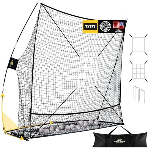 PodiuMax 7x7FT Baseball Hitting & Pitching Net with 2 Strike Zones