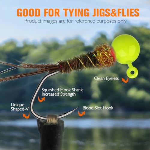 Curved V Hook Fly Tying Jig Heads Kit - 100pcs, 1/16oz