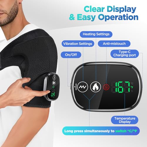 FAMILY HEALTH Cordless Shoulder Heating Pad & Massager - Black, Rechargeable, Vibration & Heat