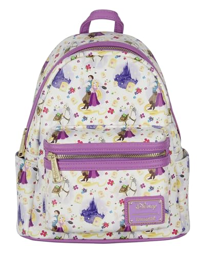 Disney Tangled Mini Backpack - Rapunzel Flynn Maximus All-Over Print, 11-inch Faux Leather