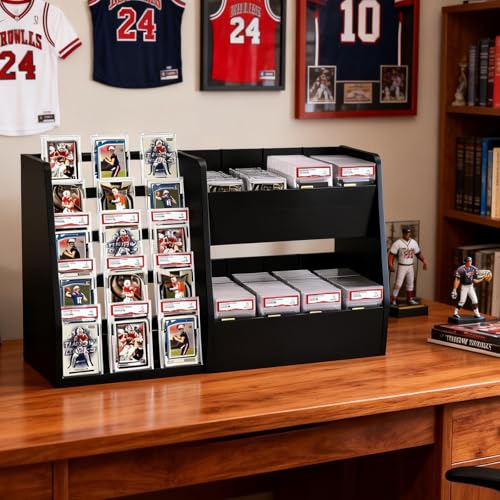 Wood Trading Card Display Stand for Sports & Collectible Cards, Holds Up to 200