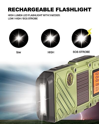 Emergency Walkie Talkies with NOAA Weather Alerts & FM Radio, 10-Mile Range, Solar & Crank Power
