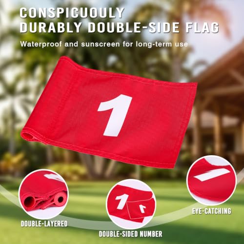 4-Pack Orange Golf Flagstick Set with Double-Sided Number Flags and Putting Hole Cup for Backyard Practice