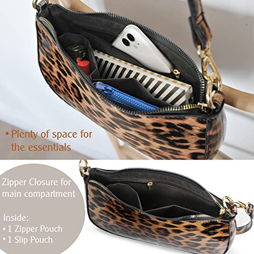 Brown Leopard Glossy Patent Vegan Leather Shoulder Bag - 90s Clutch Purse for Women