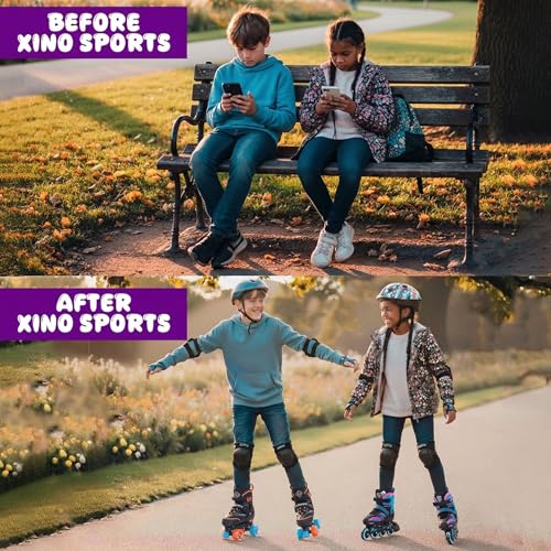 Xino Sports Kids 2-in-1 Inline & Roller Skates Gray Large Size 5-8 - LED Light Up