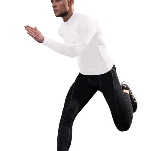 Mens White Turtleneck Compression Shirt Long Sleeve Athletic Running Tops Football Shirts Sport Baselayer Undershirt