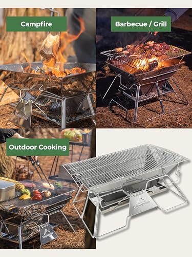 Large Portable Fire Pit Grill 20 Inch Stainless Steel Camp Cooking BBQ MT-3 - Variation of THIS listing: Charcoal Grill