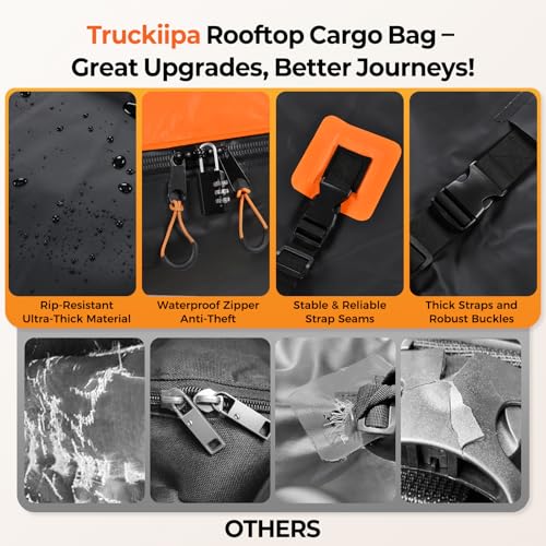 Truckiipa Black Car Rooftop Cargo Carrier Bag 20 Cubic Feet Waterproof Soft Shell