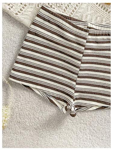 Women's Striped Halter Bikini Set Beaded Triangle Swimsuit Small Coffee Brown