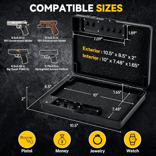 Black Mechanical Gun Safe with TSA Padlock for Handgun, Compact Nightstand & Travel Security