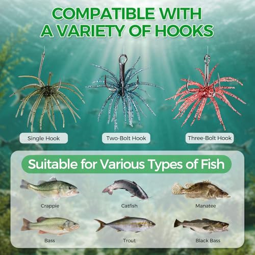 Penicfine Tentacle Fishing Lure Soft Plastic Swim Bait 2.36 Inch - Sea Urchin Design, Slow Sinking, Multiple Tentacles, Bright Colors, 10 Pack
