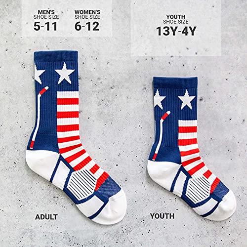 Hockey Socks - Cushioned Mid-Calf Crew - USA Red White Blue, Small - Sports Gear