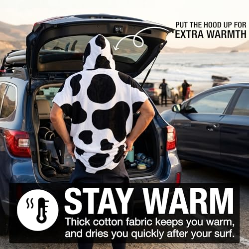 Cow Surf Poncho - Warm & Soft Changing Robe for Wetsuit - One Size