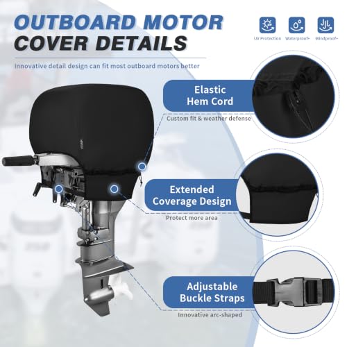 Waterproof Outboard Motor Cover Fits 25-50 HP, Black, 24 x 18 x 28 Inches - Marine Grade Polyester