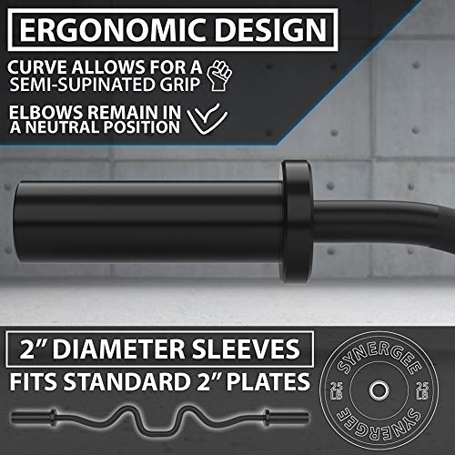 Synergee Commercial Super EZ Curl Bar Black - Olympic 28mm for Biceps & Triceps