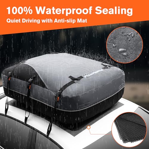 Waterproof Rooftop Cargo Carrier Bag 21 Cu Ft Universal Fit with Anti-Slip Mat