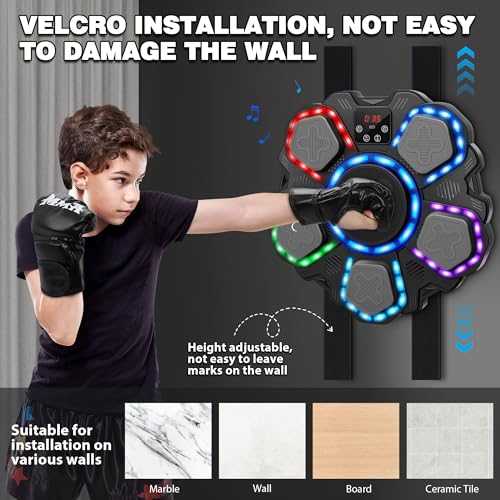 Music Boxing Machine with Gloves - Black L Interactive Kids Fitness Equipment